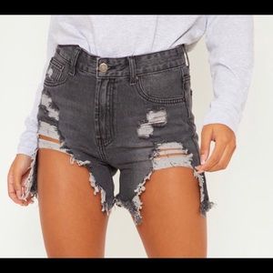 Black heavy distressed denim shorts